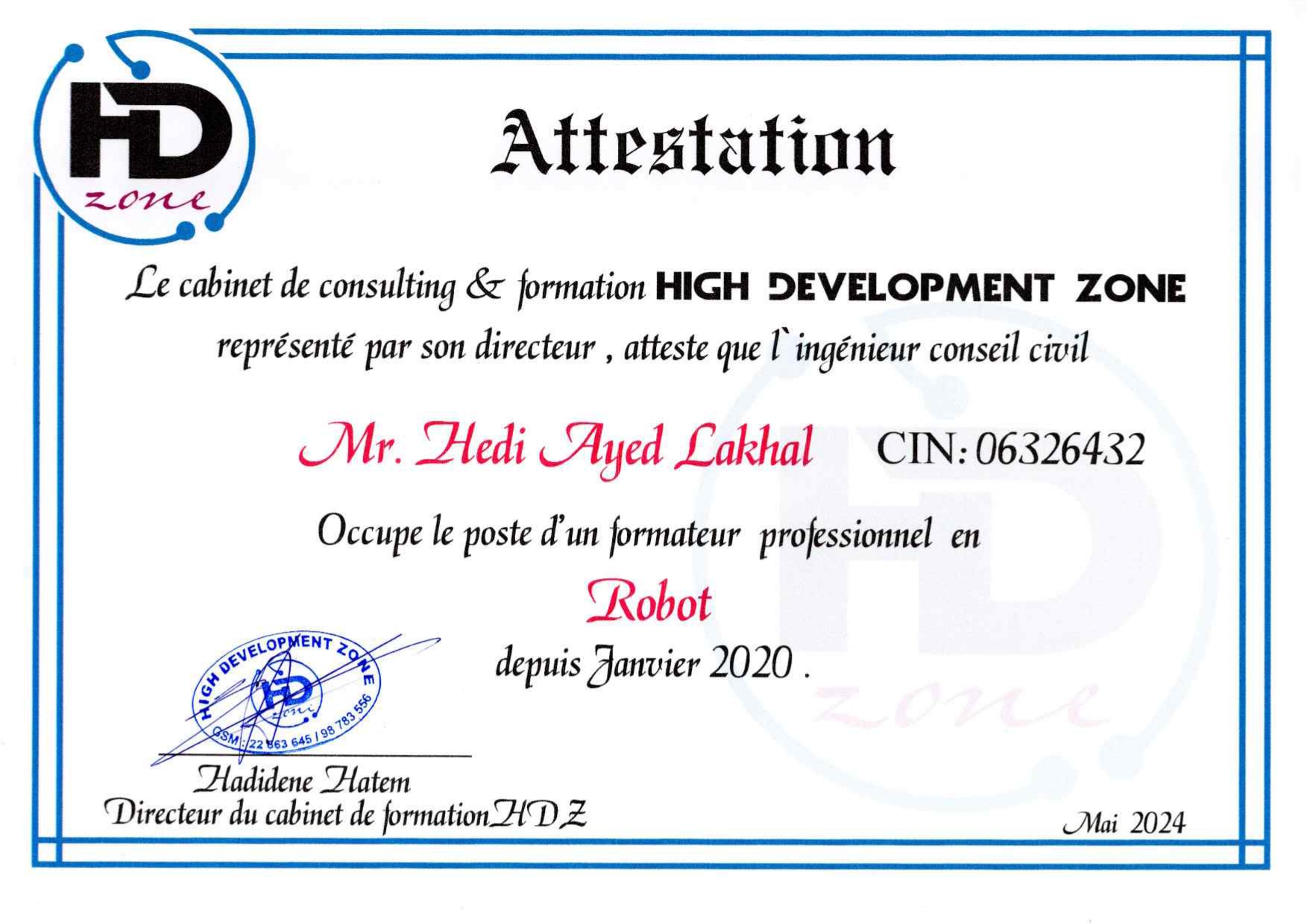 Certificat de formateur Robot